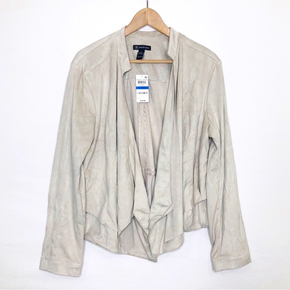 INC International concepts, tan faux suede Open closure waterfall jacket - Picture 10 of 10